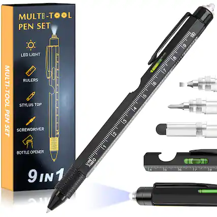 MULTI-TOOL PEN SET
LED LIGHT
RULERS
STYLUS TOP
SCREWDRIVER
BOTTLE OPENER
9 IN 1