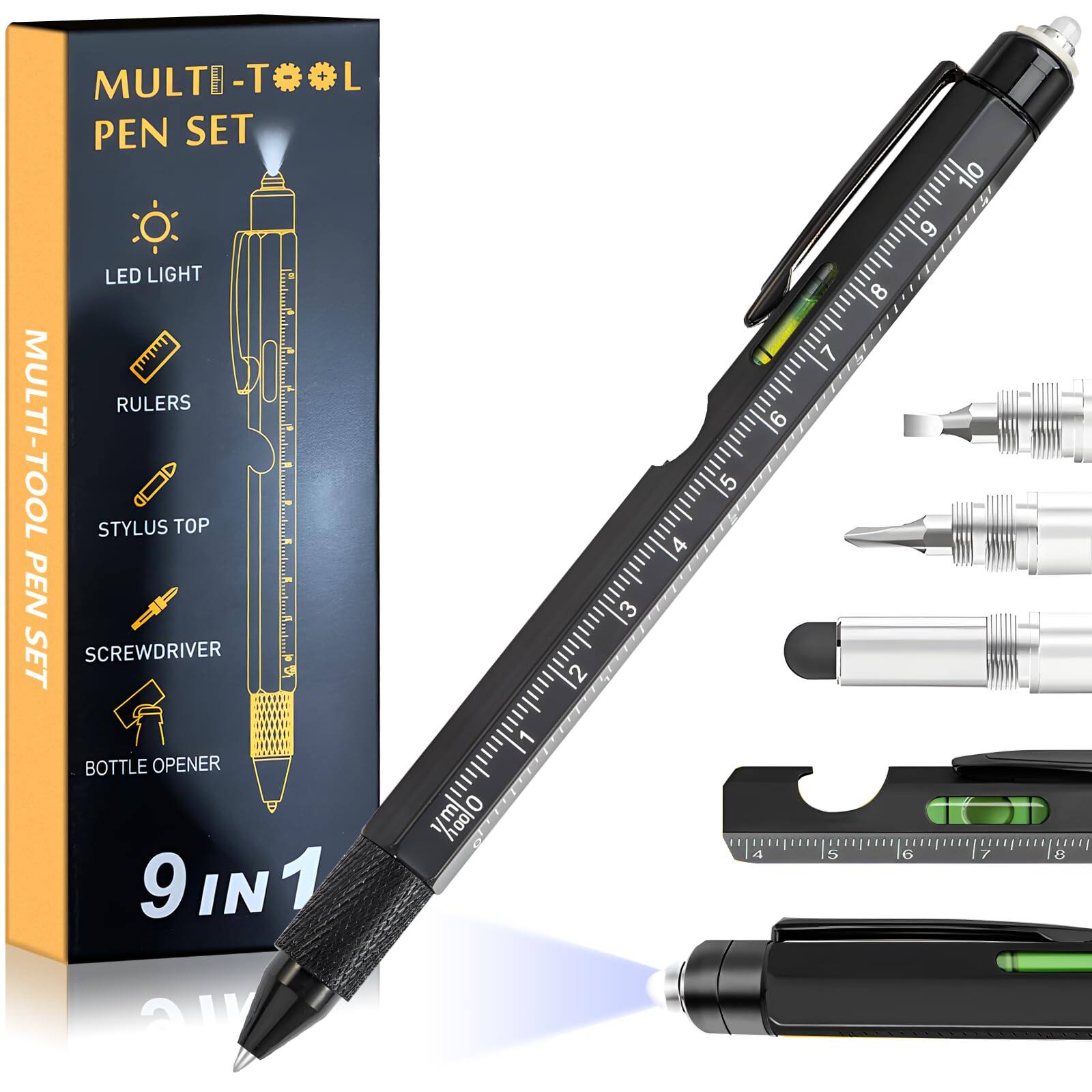 Dapper Styles - Christmas Gifts Stocking Stuffers For Men Multitool Pen 9 In 1 Innovative Gift With Led Light Ruler Stylus - Default