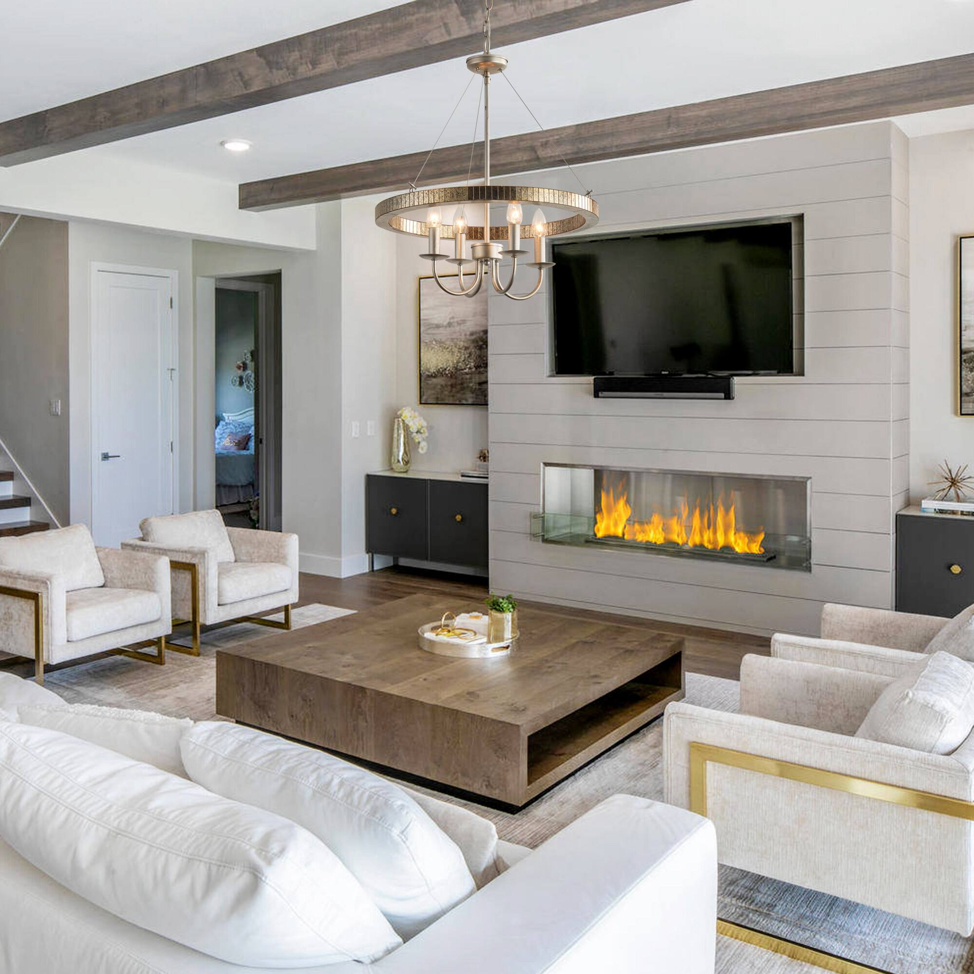 Left. Parrot Uncle - 19.7 in. 4-Light Brushed Nickel Wagon Wheel Candle Style Chandelier - Brushed Nickel.