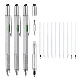 Unique Bargains - 3pcs 6 in 1 Aluminium Multitool Tech Tool Pen with Ballpoint Pen, Ruler, Screwdriver, Stylus, Level Gauge, Refills - Silver