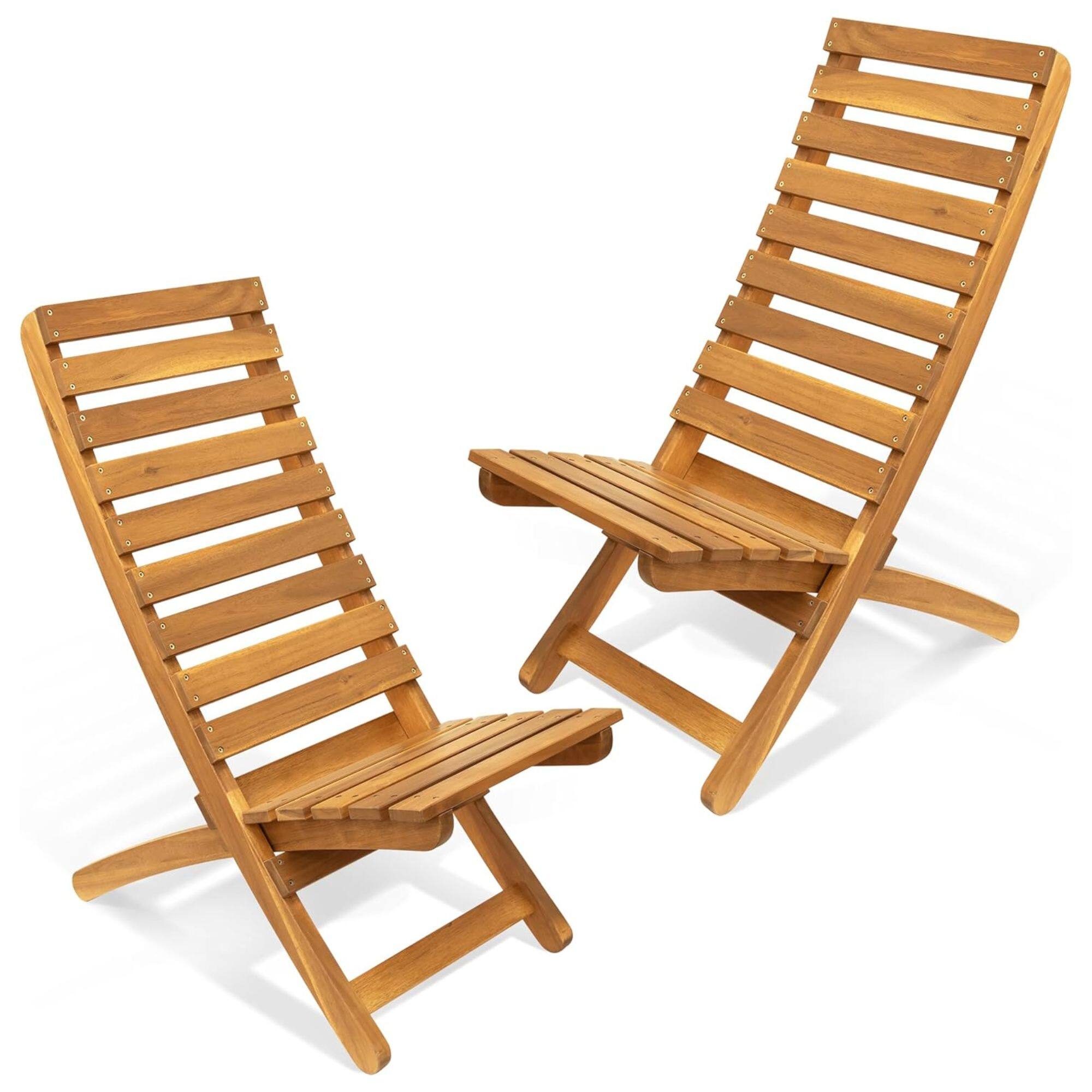 Front. Melino - Melino 2 Pack Folding Tamarack Chair Low Profile Patio Lounge Furniture, Natural - Natural.