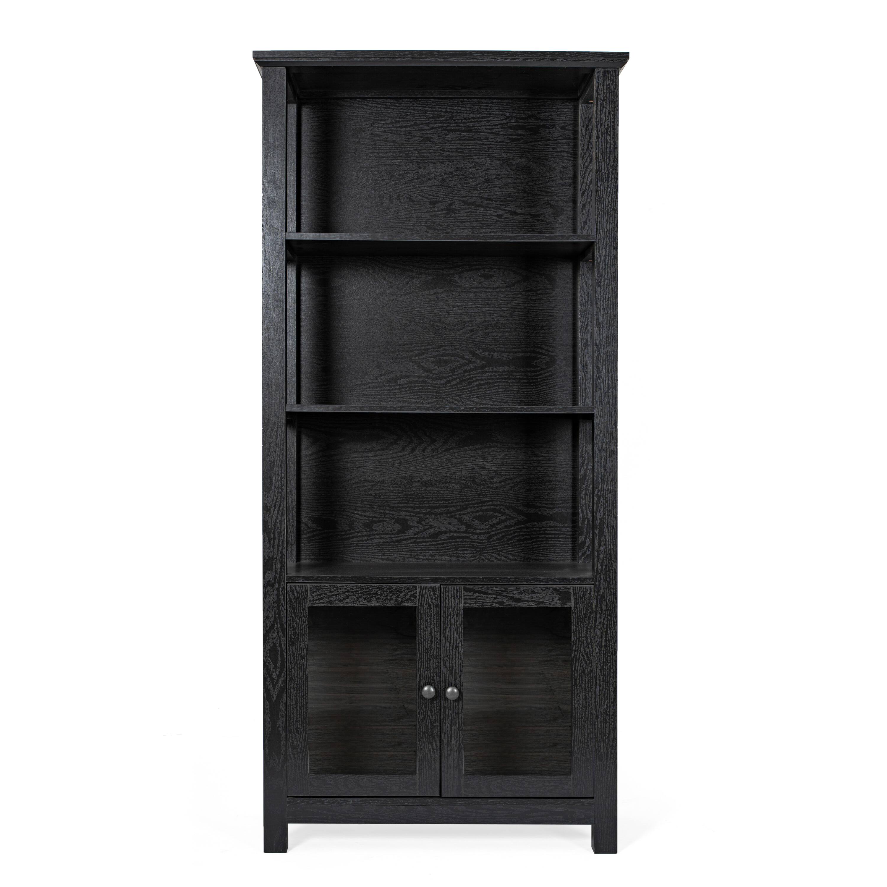 Alt View 9. Emma + Oliver - Dassie Modern Farmhouse Wooden Bookcase and Storage Cabinet with Tempered Glass Doors and 3 Upper Shelves - Black.