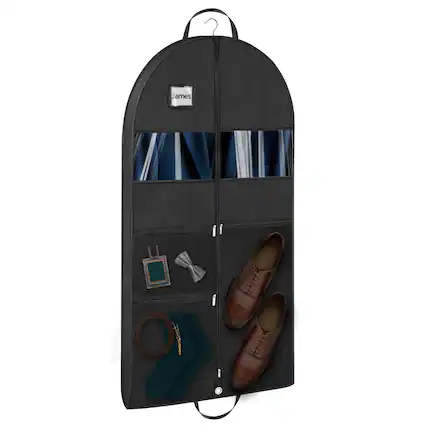 Front. Mber - 43" Garment Bags for Travel, Garment Bags Hanging Clothes, Travel Suit Bag Closet Storage For Dress Clothes, Black - Black.