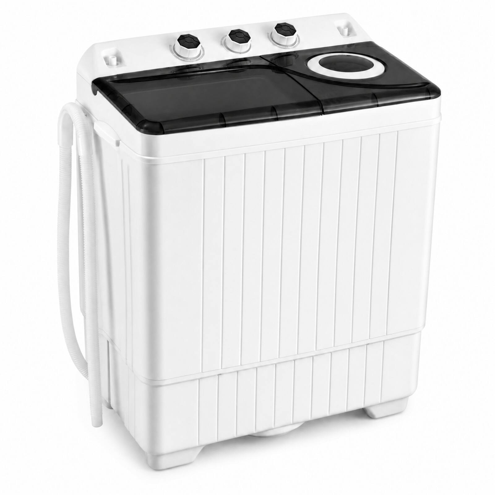 Front. Costway - Costway 26lbs Portable Semi-automatic Twin Tub Washing Machine with Drain Pump Black - Black.