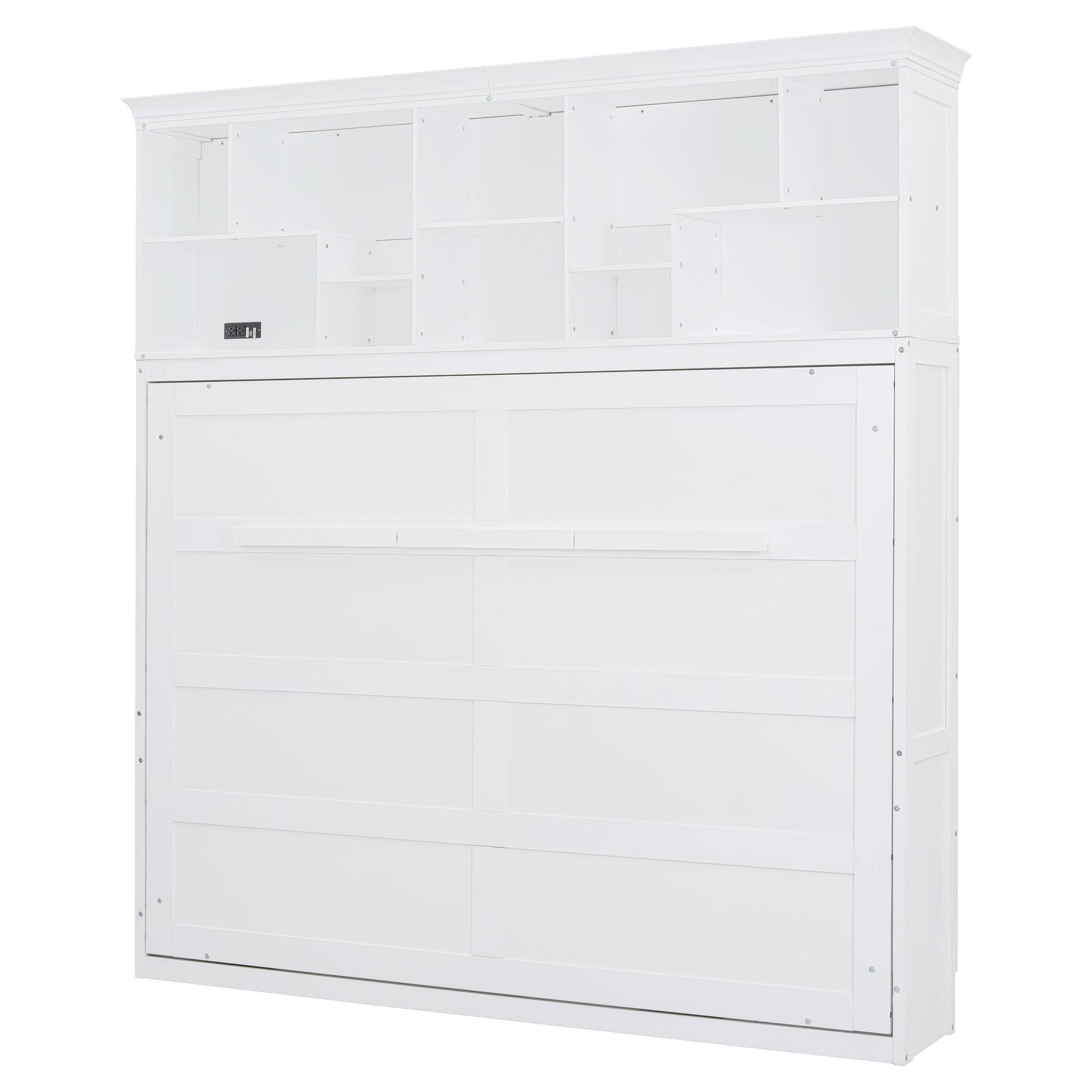 Alt View 10. Tiramisubest - Queen Size Murphy Wall Bed, White, Plywood, Space-Saving & Comfortable w/ Top Shelves & USB - White.