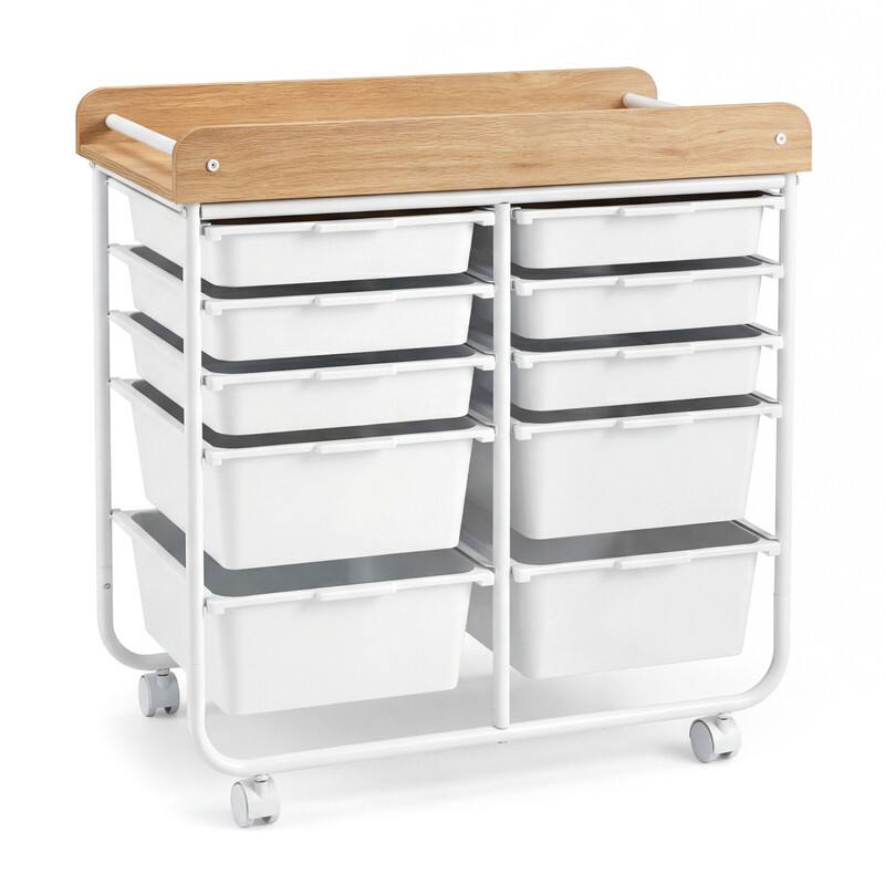 Alt View 3. WELLFOR - 10-Drawer Rolling Storage Cart with Wooden Tabletop , Mobile Utility Organizer for Art & Craft Office School Storage - White.