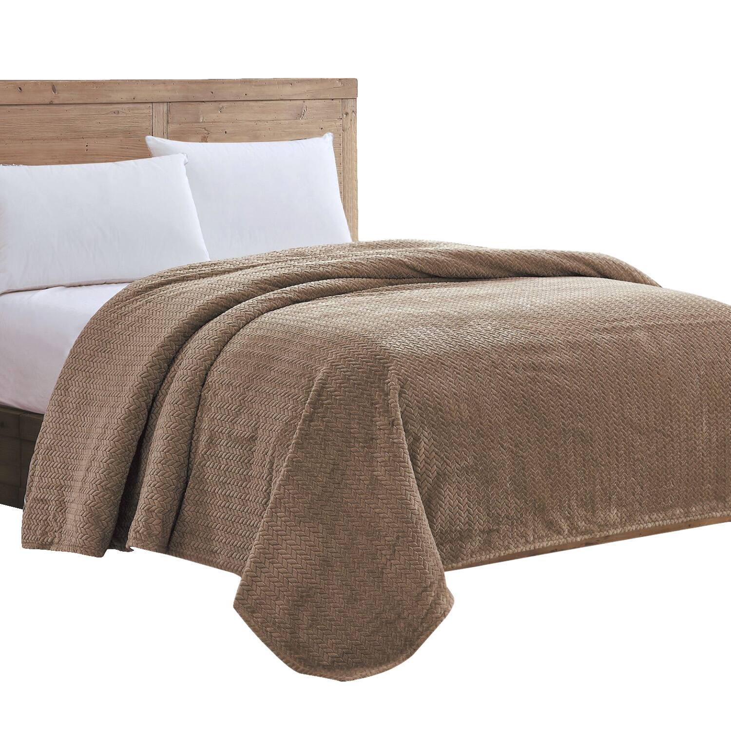 Alt View 4. Noble House - Plazatex Chevron Braided Stylish Soft Comfortable and Lightweight All Seasons Blanket Twin Taupe - Taupe.