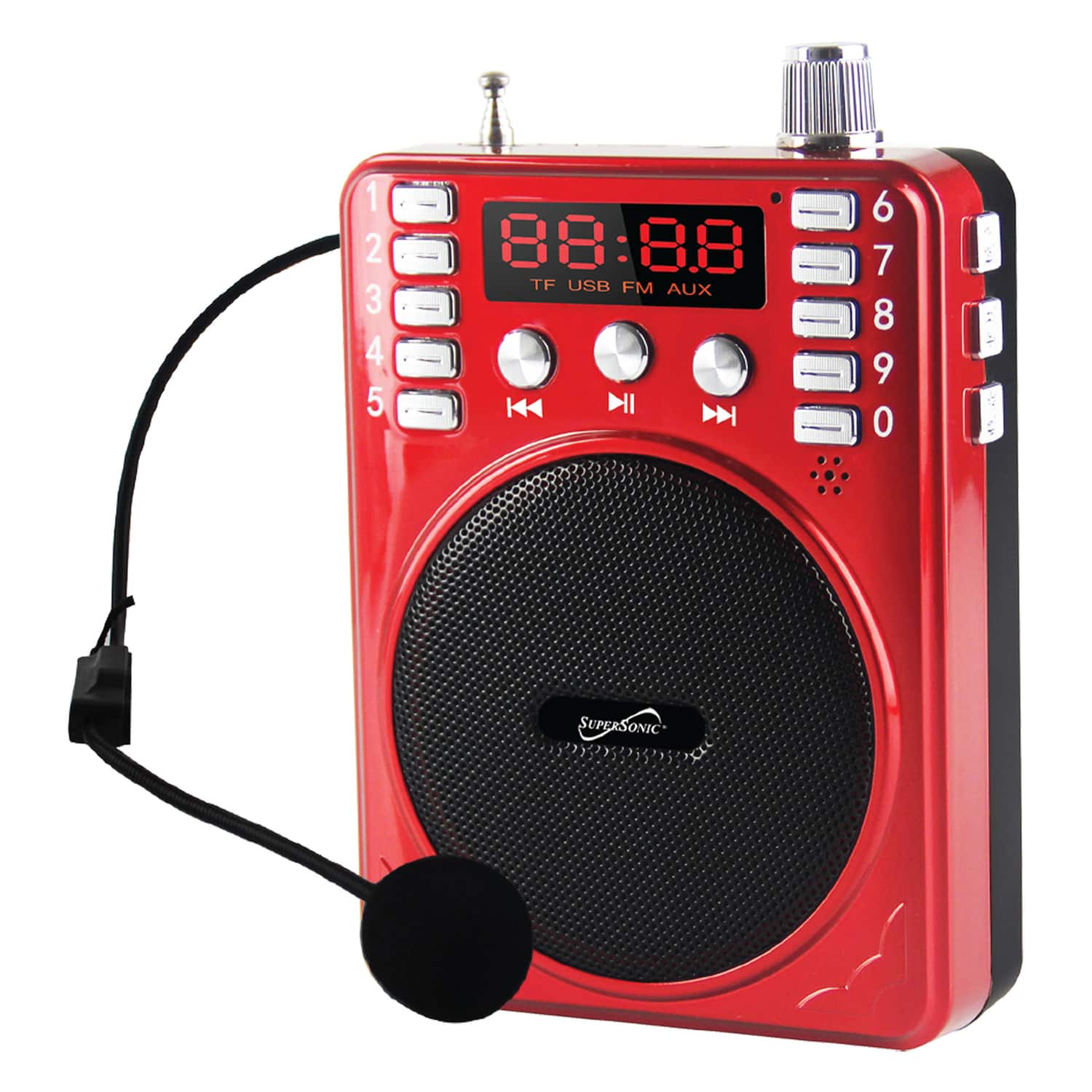 Supersonic - Bluetooth Portable Pa Speaker Voice Amplifier With Microphone, Fm Radio, And Karaoke Jack - Red