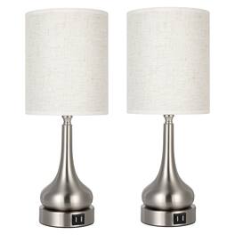 Oumilen - 2-Piece Gourd Table Lamp with Nickel Base, Touch Control, 2 USB Ports and Linen Shade
