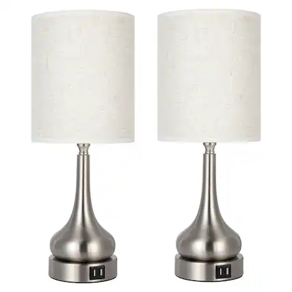 Front. Oumilen - 2-Piece Gourd Table Lamp with Nickel Base, Touch Control, 2 USB Ports and Linen Shade.