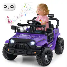 Gymax - Kids Ride on Car Truck 12V Battery Powered Electric Vehicle w/ Foldable Mirrors - Purple