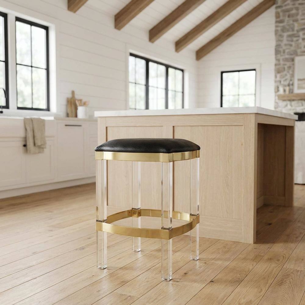 Alt View 4. Starlight Canyon Home - Leather Upholstered Counter Stool, Modern Contemporary Bar Kitchen Chair - Black.