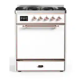ILVE - Majestic II Series 30 in. Dual Fuel Range with 5 Sealed Burners (Natural Gas, Copper Trim) - White