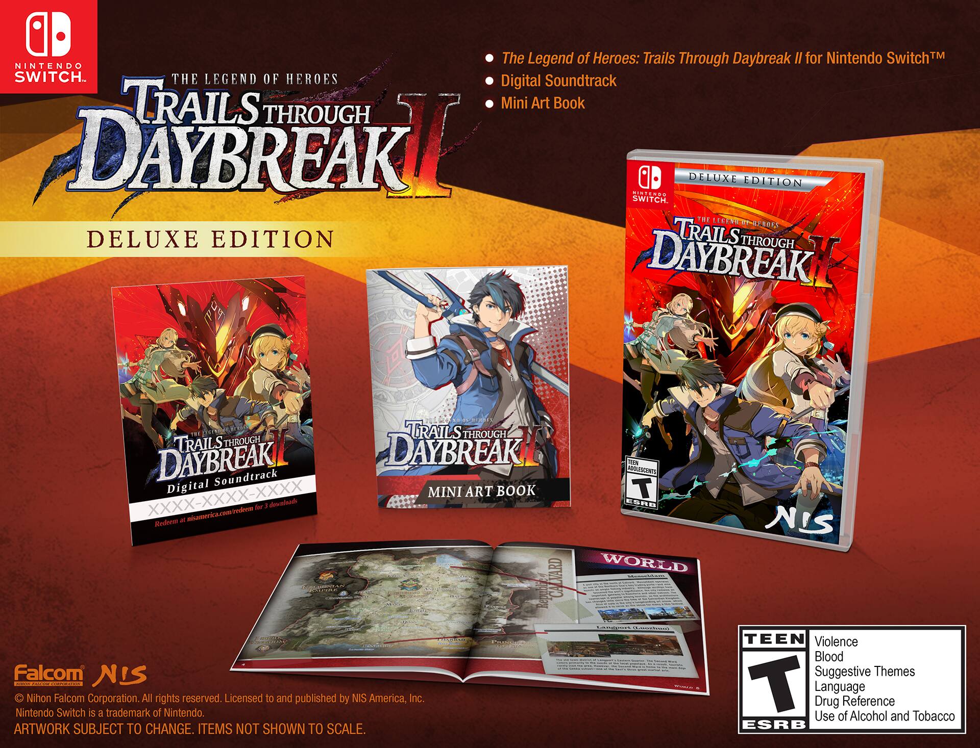 The Legend of Heroes: Trails Through Daybreak II for Nintendo Switch. THE LEGEND OF HEROES: TRAILS THROUGH DAYBREAK II Deluxe Edition. Includes: Trails Through Daybreak II Soundtrack Digital Mini Art Book. Listen to the soundtrack, read the art book, and play the game on Nintendo Switch.