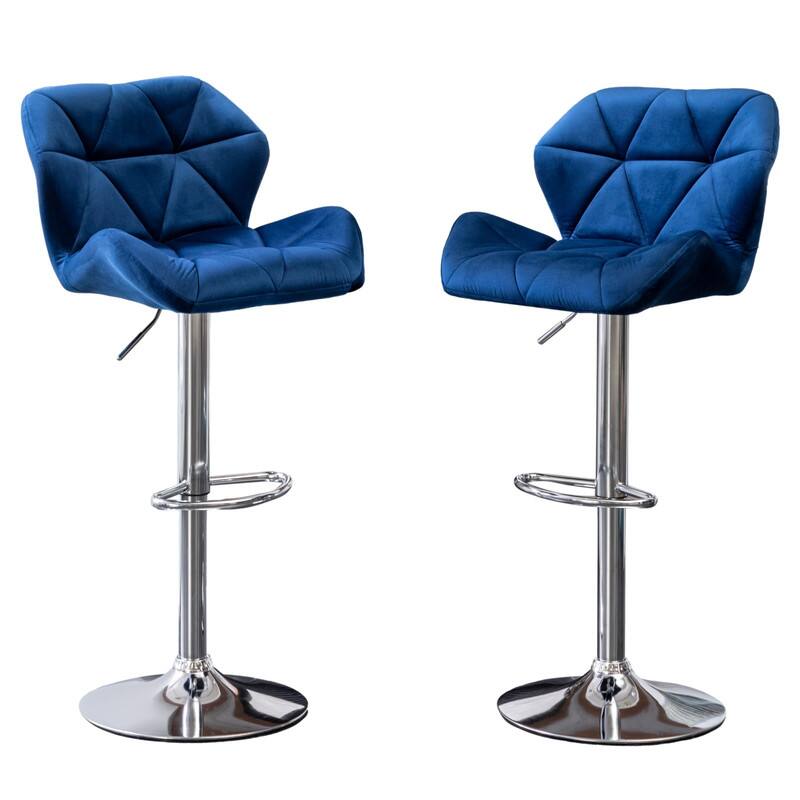 Alt View 5. HTUTWOO - Velvet Swivel Barstools Set of 2, Height Adjustable with Footrest,for Kitchen Island, Home Bar & Dining Room - Blue.