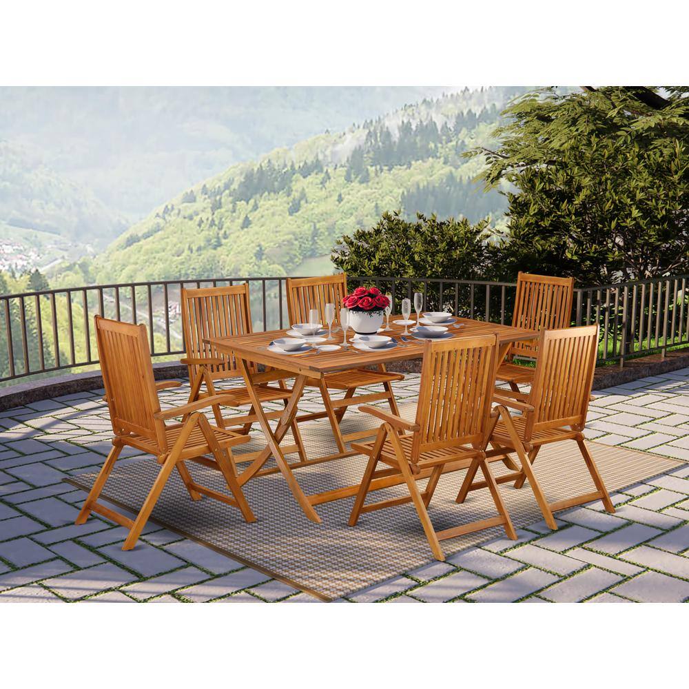 Alt View 4. East West Furniture - AECN7C5NA - 7 Piece Modern Folding Table Set-Beautiful Wood Table with Multi-Positions 6 Outdoor Patio Chairs- Natural - Natural Oil.