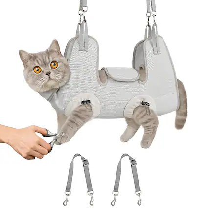 Front. Supet - Cat Grooming Hammock Harness for Nail Trimming, Restraint Holder for Cutting Nails, Medicine, Ear & Teeth Cleaning - Grey.