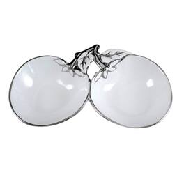 Jiallo - 9.75" Ceramic Double Bowls with Silver Trim - White