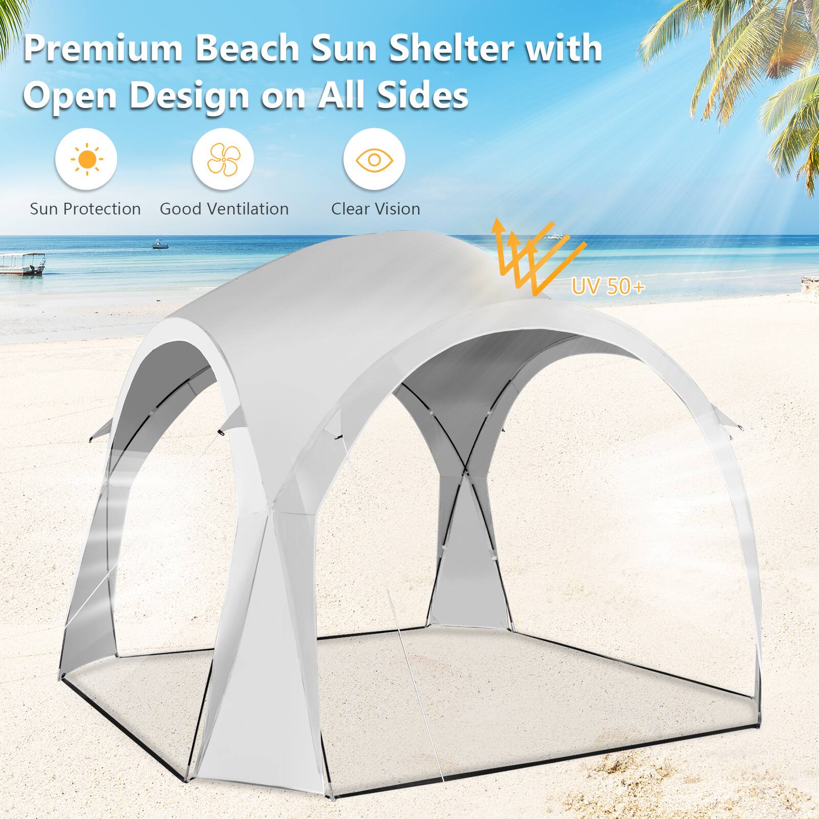 Premium Beach Sun Shelter with Open Design on All Sides Sun Protection Good Ventilation Clear Vision W UV 50+