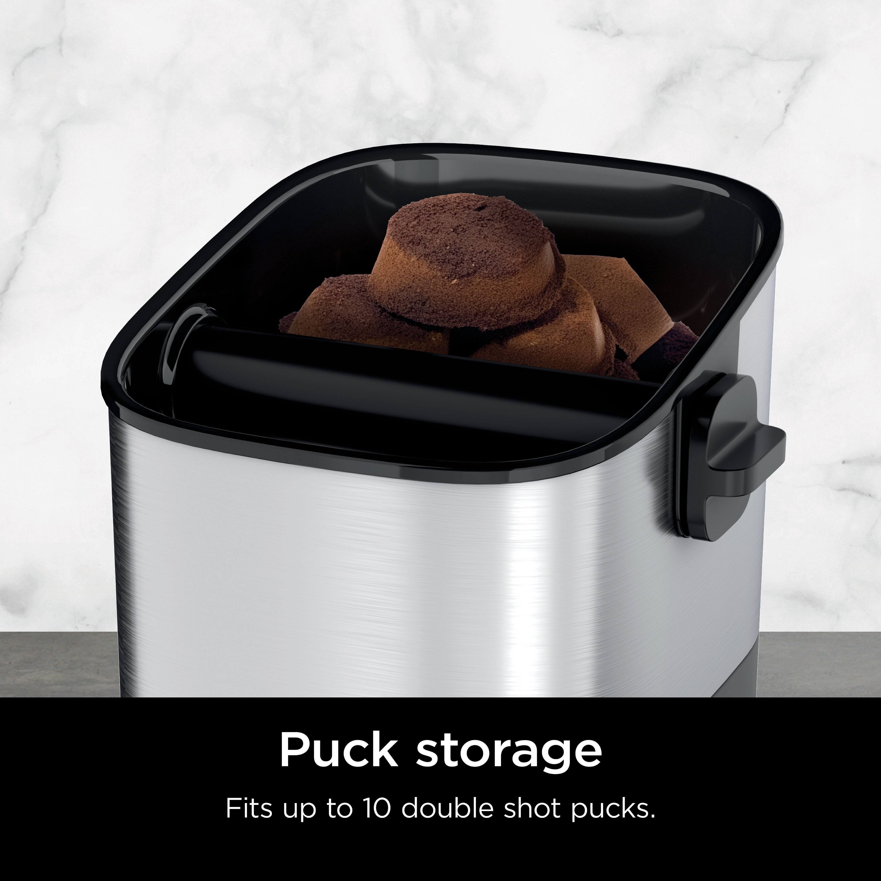Puck Storage: Fits up to 10 double shot pucks.