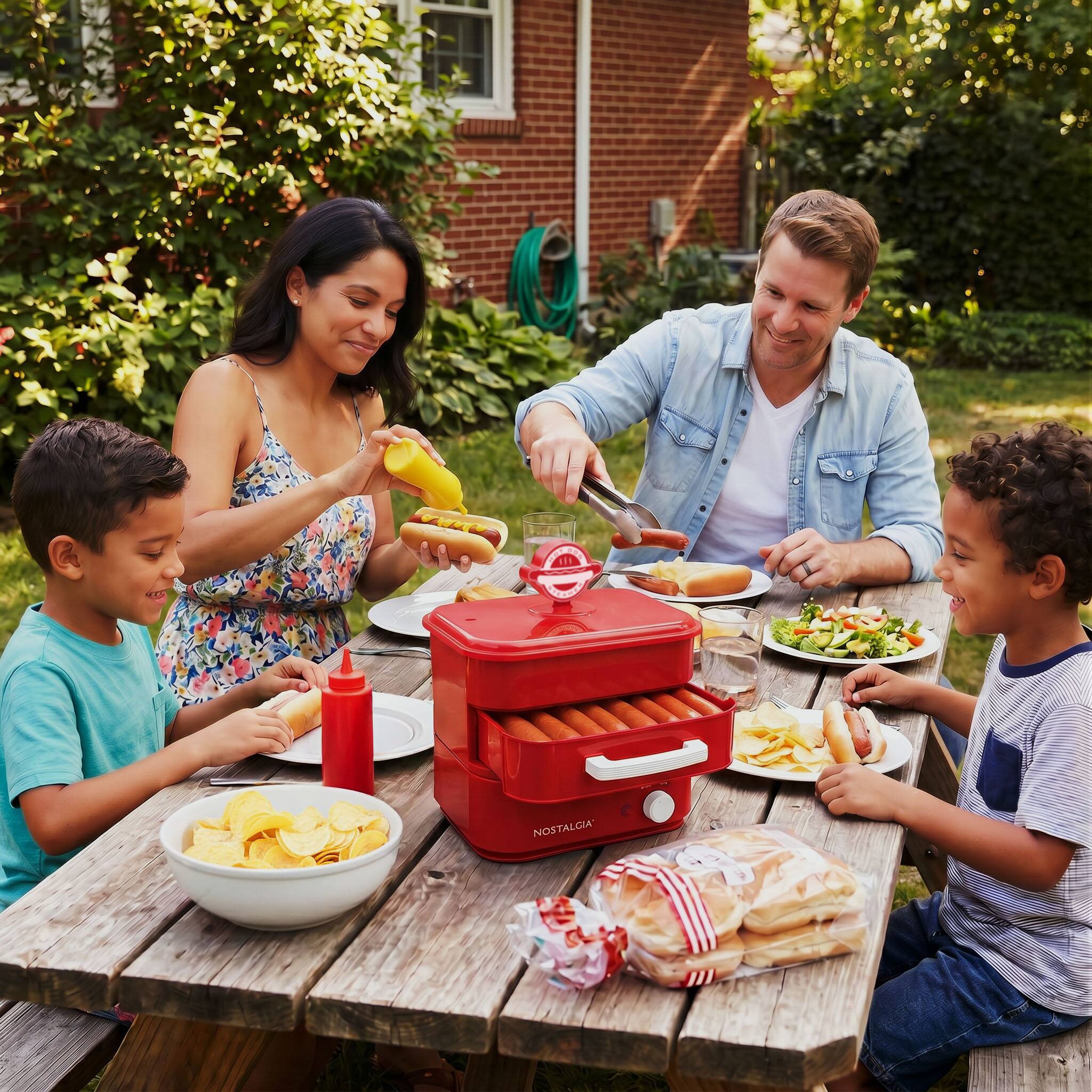 Alt View 4. Nostalgia - Nostalgia Hot Dog Steamer and Bun Warmer - Red.