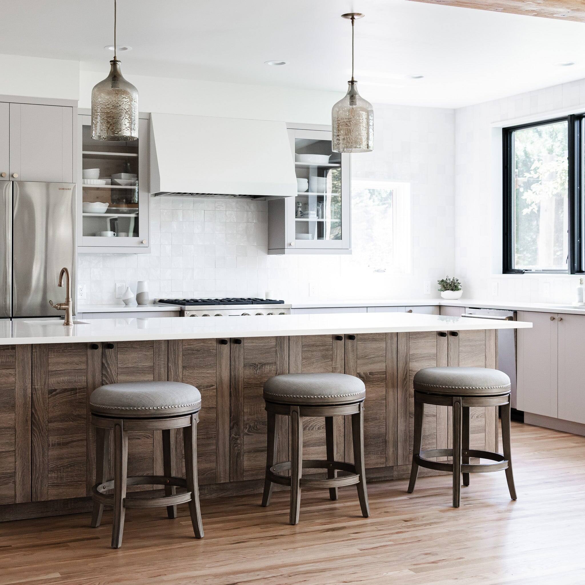 Alt View 1. Maven Lane - 26" Alexander Backless Counter Stool in Reclaimed Oak Finish with  Fabric Upholstery - Reclaimed Oak.