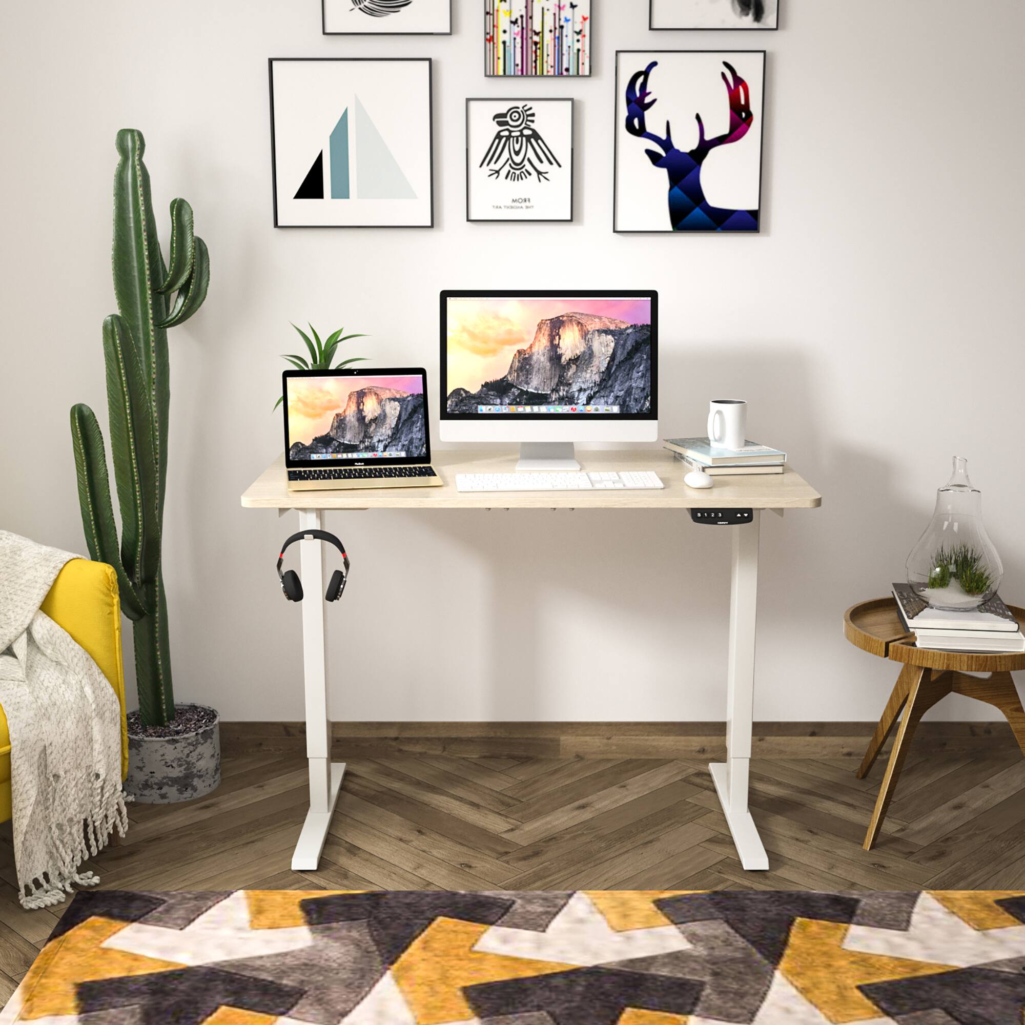 Alt View 3. Costway - Costway 48" x 24" Electric Adjustable Standing up Desk Dual Motor w/ Controller - White,Natural.
