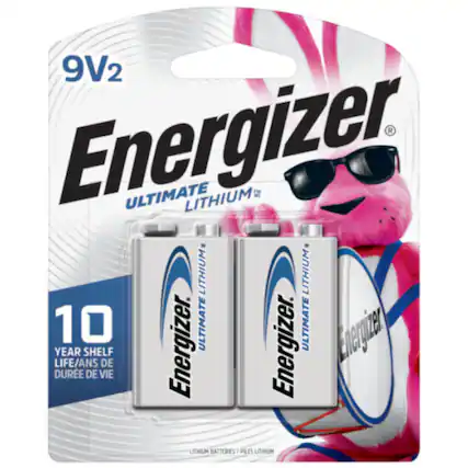9V2 Energizer ULTIMATE LITHIUM
10 YEAR SHELF LIFE/ANS DE DURÉE DE VIE
LITHIUM BATTERIES/PILES LITHIUM