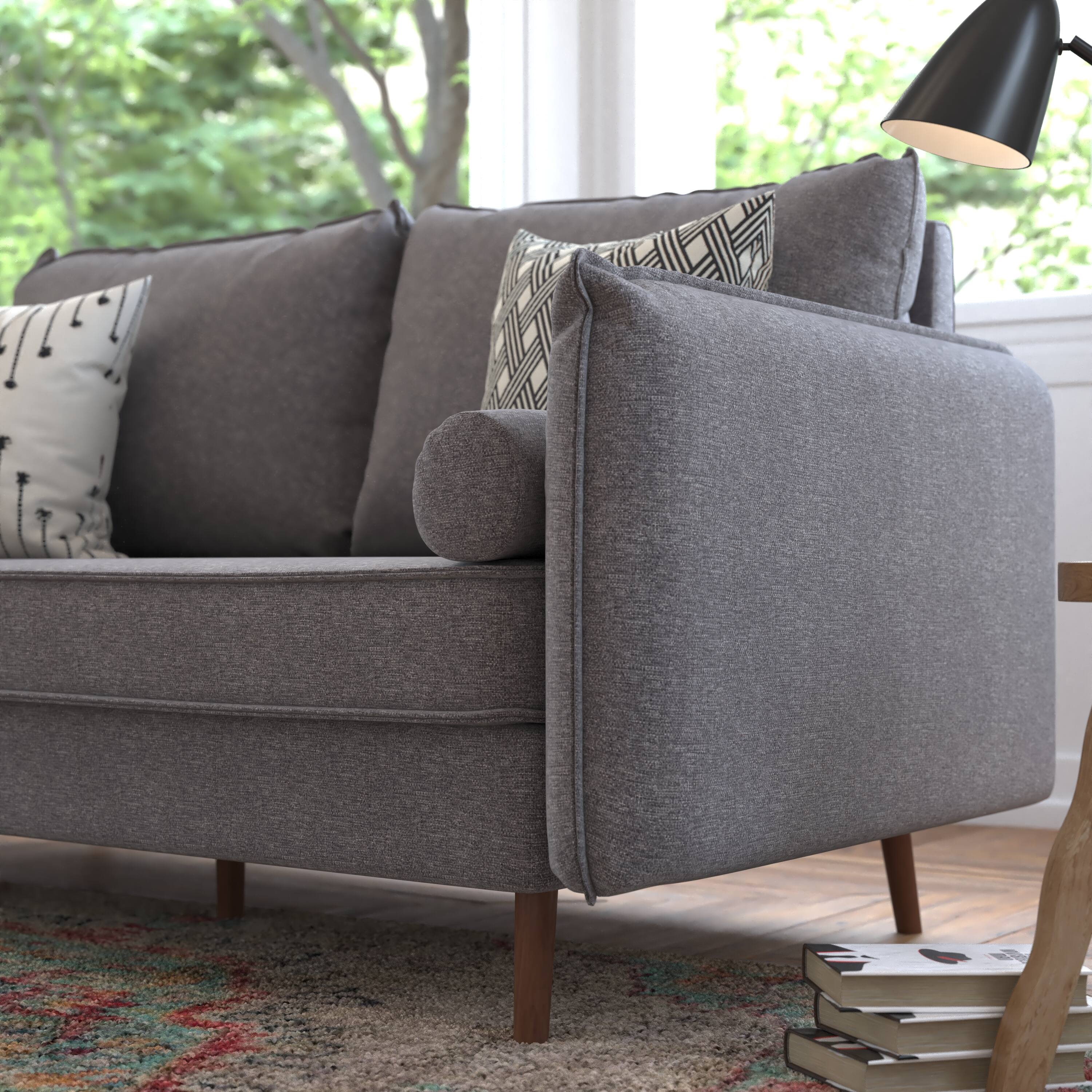 Alt View 4. Emma + Oliver - Carthage Upholstered Mid-Century Modern Pocket Spring Sofa with Wooden Legs and Removable Back Cushions - Stone Gray.