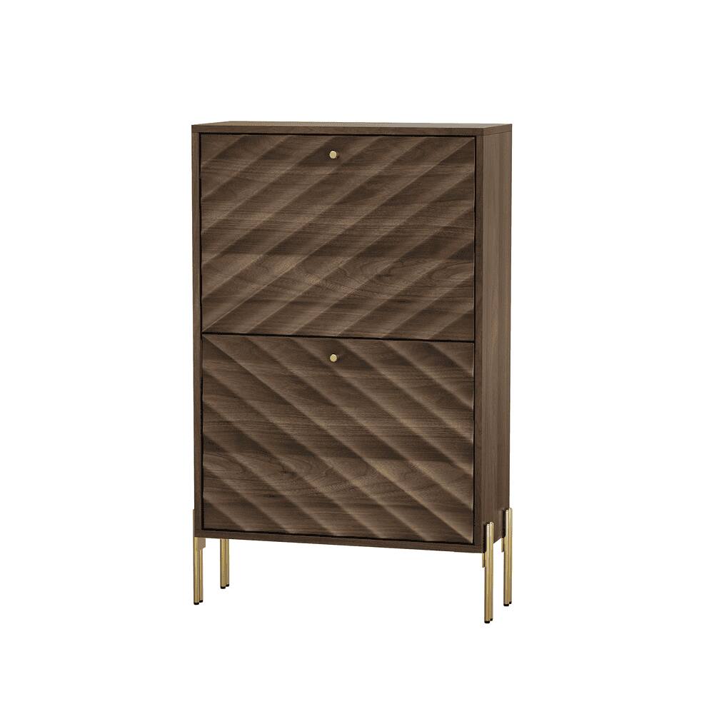 Left. Kadyn - 23.6 Inch Walnut shoe cabinet, Mid-century modern freestanding shoe cabinet for entry, Hallway And Entryway - Brown.