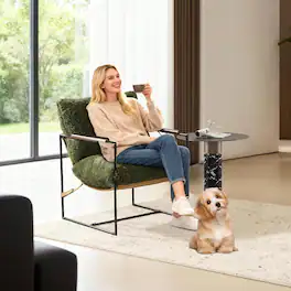 Winado - 1PC 28" Reading Armchair with Removable Seat Cushion Tan Microfiber Seat Base Metal Frame Plush Upholstery Accent Chair - Olive Green