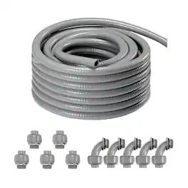 VEVOR - 1/2-Inch Flexible Electrical Conduit, 100 ft, PVC Liquid-Tight Conduit Non-Metallic with 5 Straight - Gray