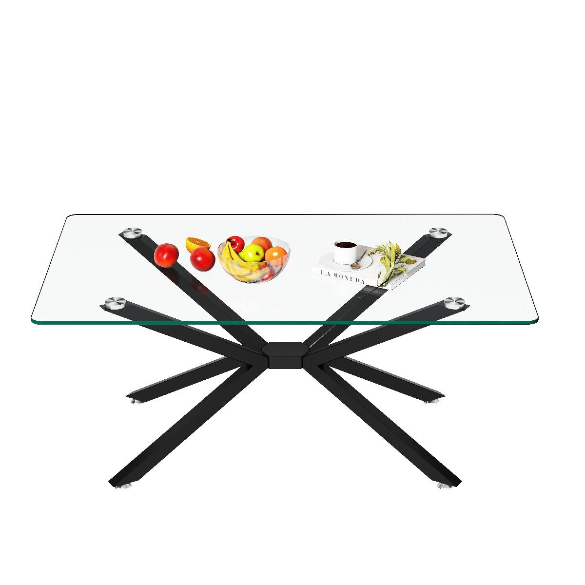 Left. Loheer - Loheer Rectangular Tempered Glass Coffee Table with Black Metal Legs for Living Room - Transparent.