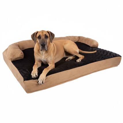 Front. PetMaker - Jumbo Dog Bed 51x35.5 Pet Bed 3-Layer Orthopedic Dog Sofa with Cooling Gel, Memory Foam and Neck Bolster - Tan/Black.