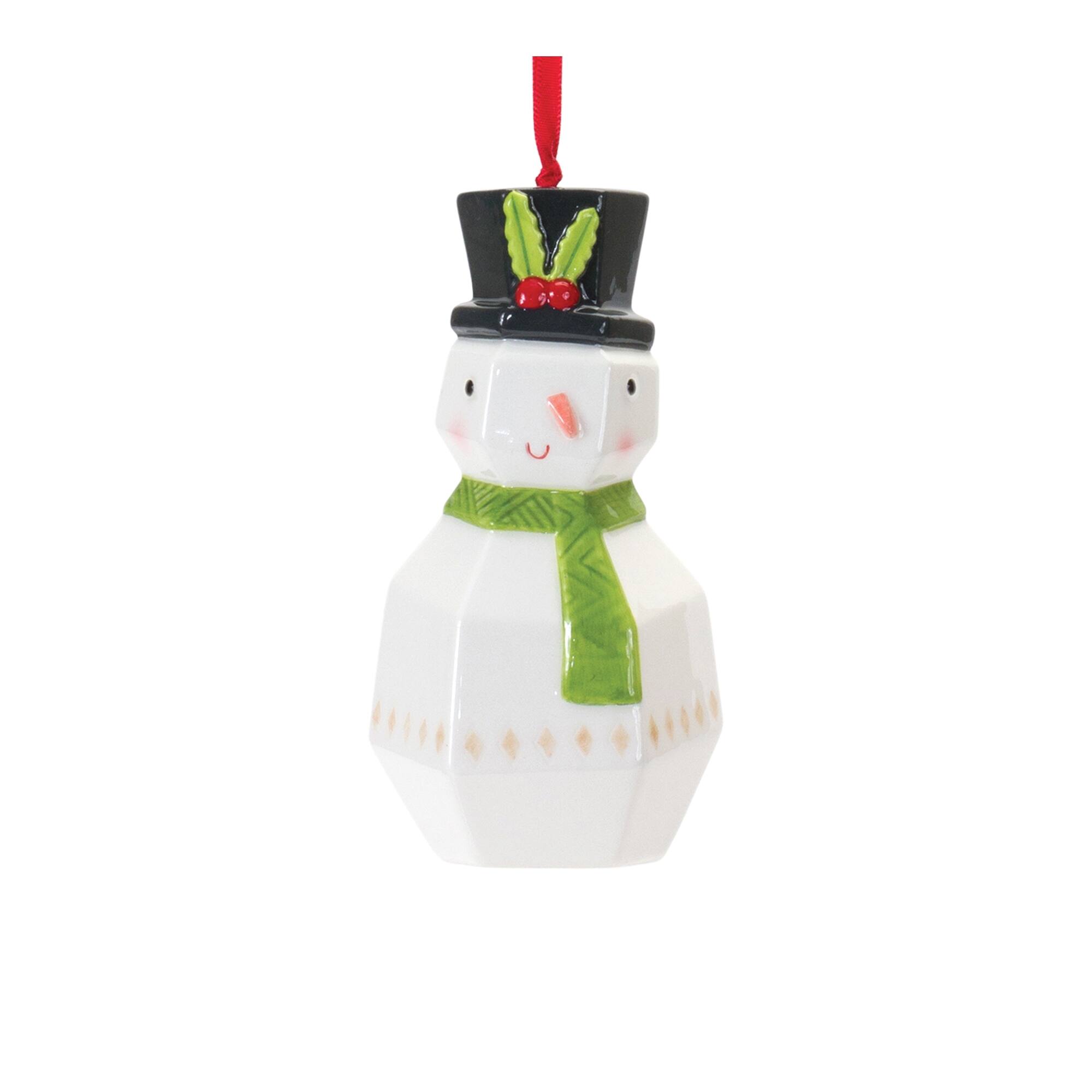 Left. BreeBe - Whimsical Santa and Snowman Ornament (Set of 6) - White, Red.
