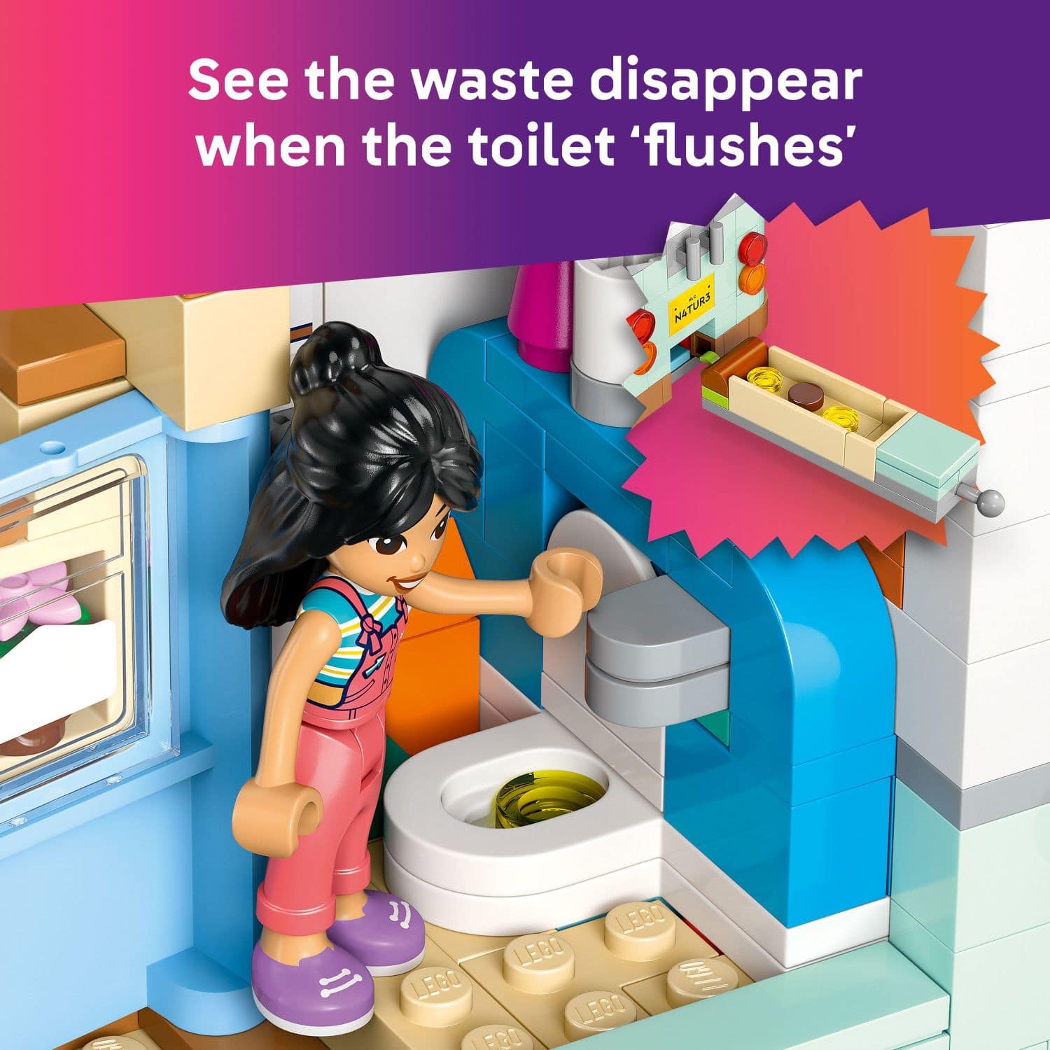 See the waste disappear when the toilet 'flushes' MATURS E 1) LEGO