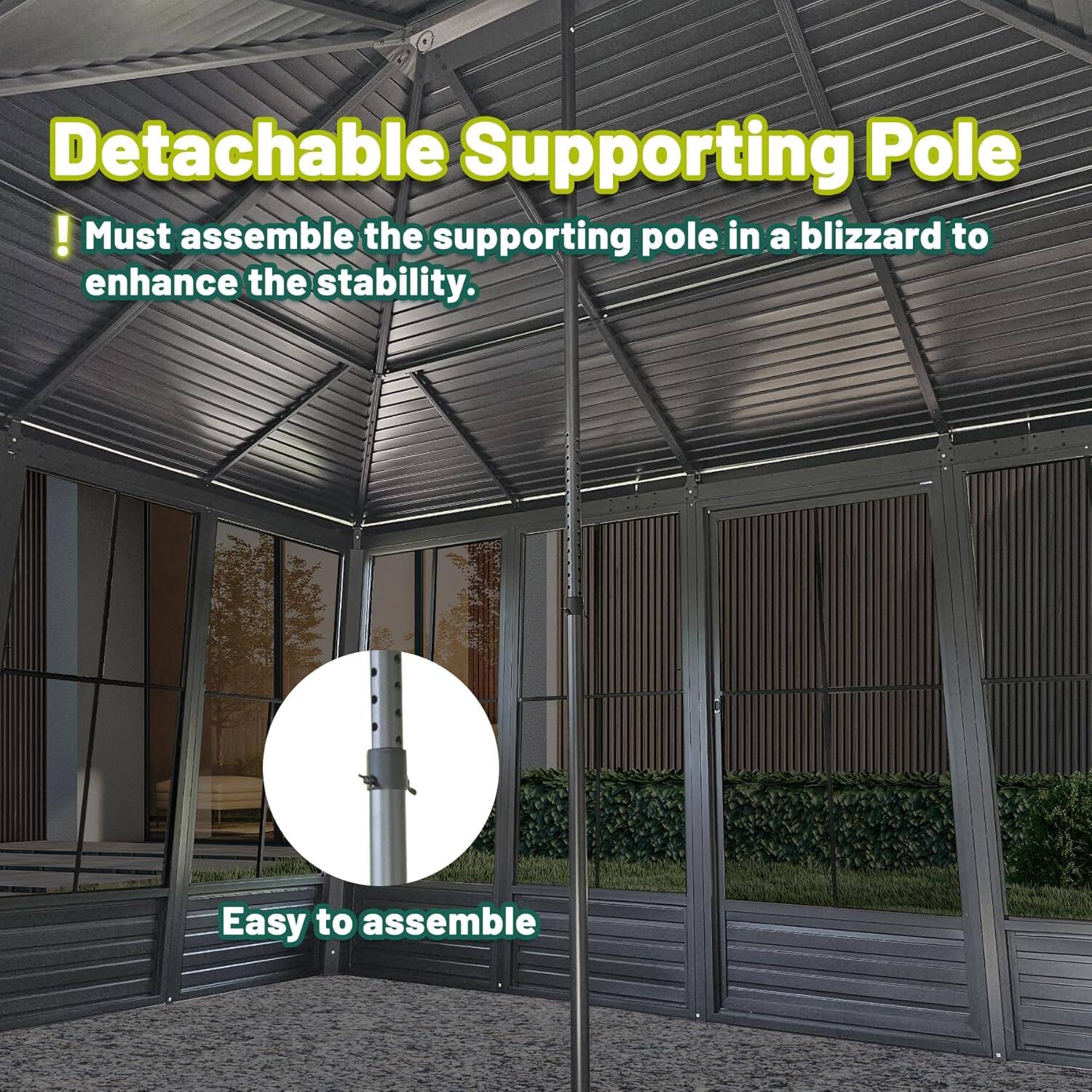 Detachable Supporting Pole  
! Must assemble the supporting pole in a blizzard to enhance the stability.  
Easy to assemble