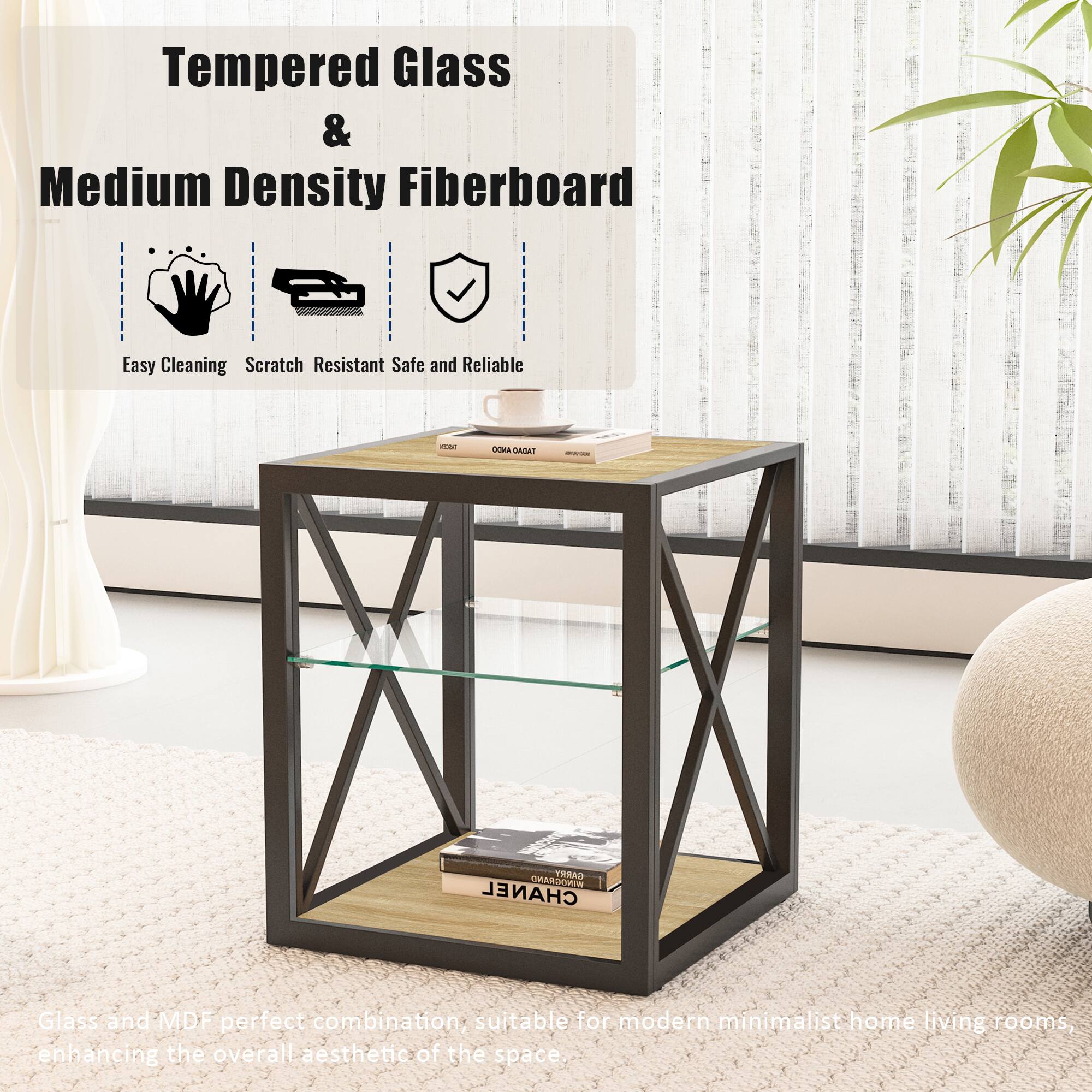 Tempered Glass & Medium Density Fiberboard

Easy Cleaning Scratch Resistant Safe and Reliable

Glass and MDF perfect combination, suitable for modern minimalist home living rooms, enhancing the overall aesthetic of the space.