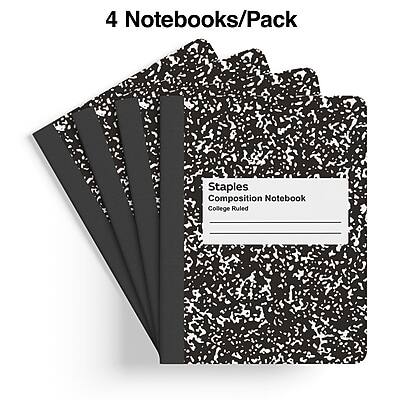 4 Notebooks/Pack  
Staples Composition Notebook  
College Ruled