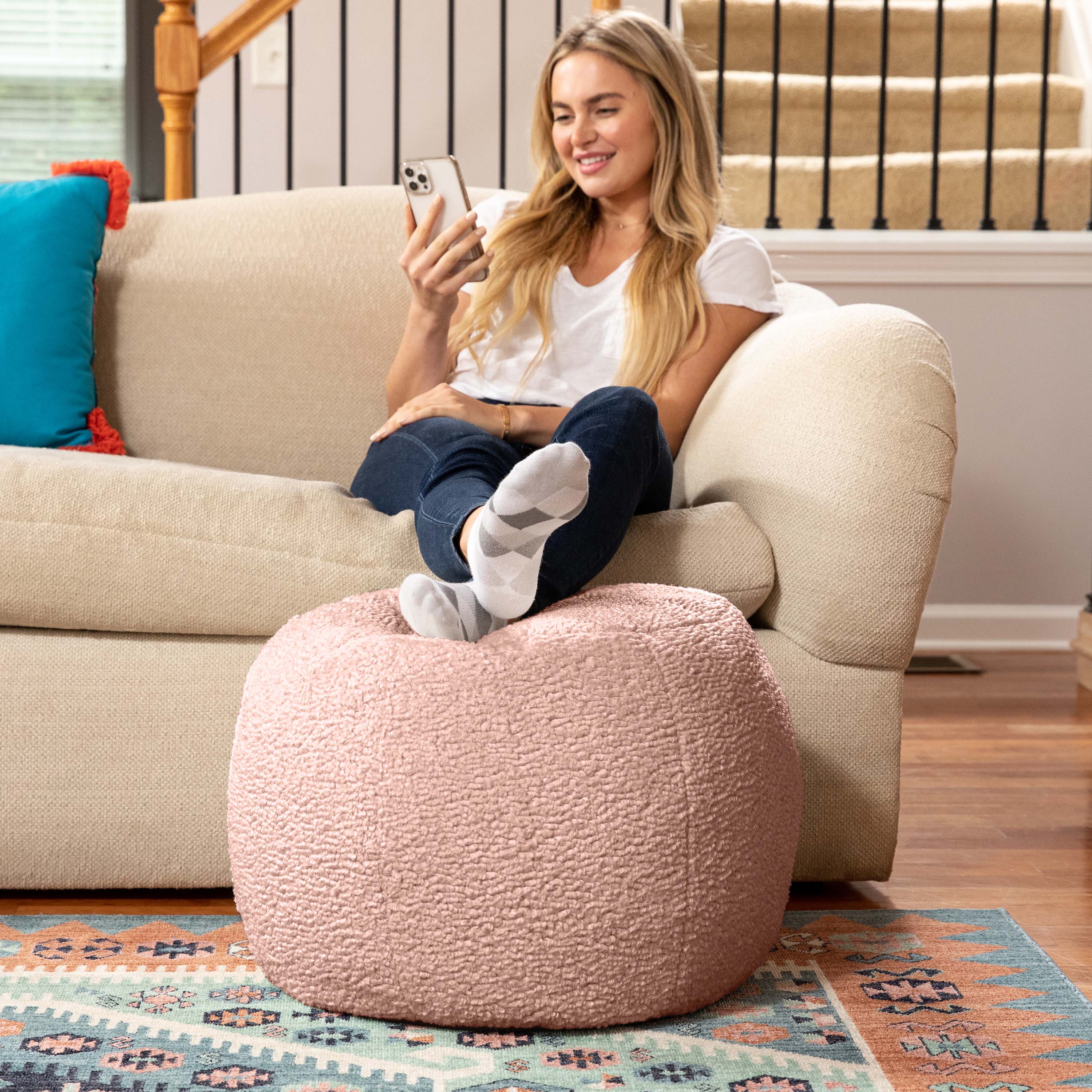 Alt View 3. Jaxx - Jaxx Ellis Ottoman Shearling Faux-Lamb Plush Pouf for Modern Interior Design, Small, Pink - Pink.