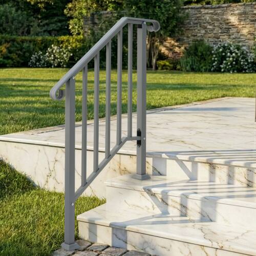 Alt View 10. Winado - 2-Step Handrails Wrought Iron Transitional Crimping Handrail Waterproof Cover for Concrete Steps Indoor Outdoor Garden - Silver.