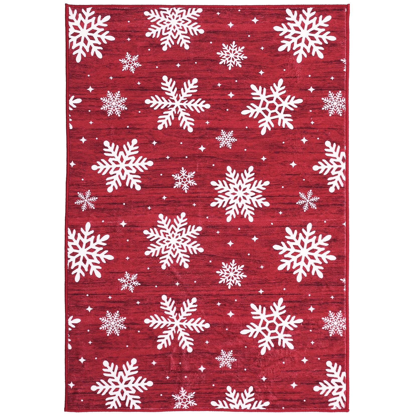 Front. GARVEE - Christmas Snowflake Washable Area Rug Non Slip Soft Living Room Holiday Decor Carpet for Bedroom Laundry Bathroom - Red.