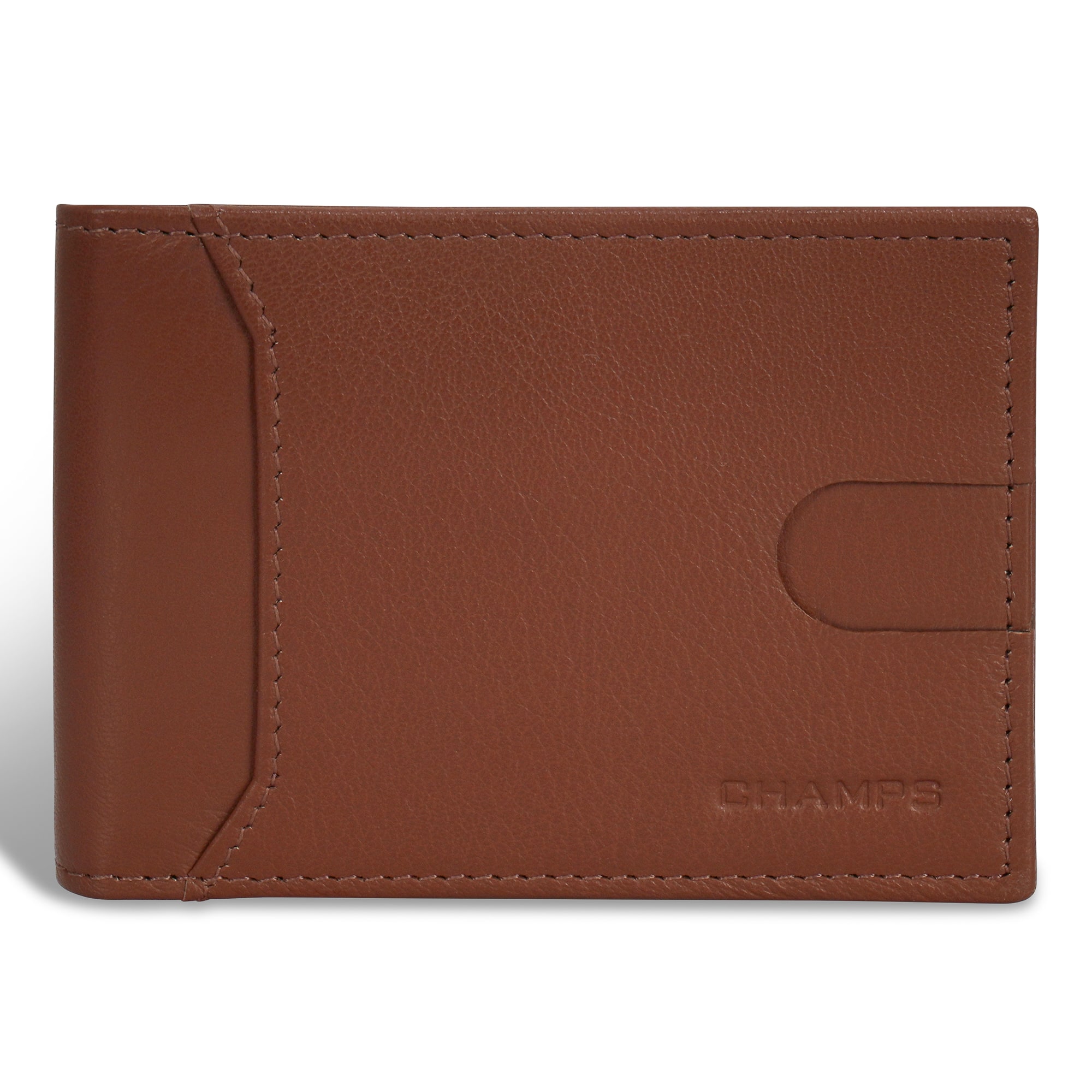 Front. Champs - Onyx Collection Leather Bi-Fold Clip Wallet - Brown.