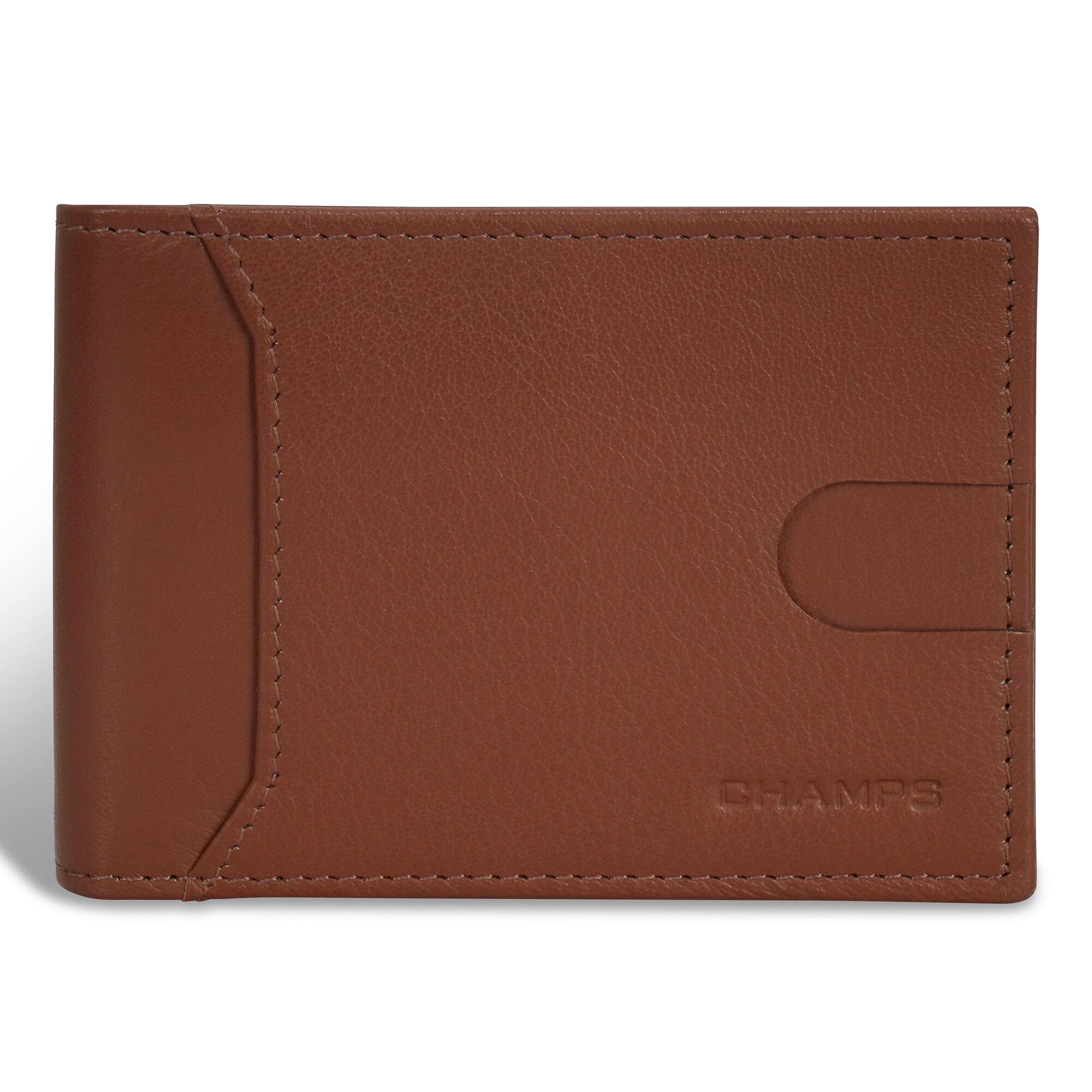 Front. Champs - Onyx Collection Leather Bi-Fold Clip Wallet - Brown.