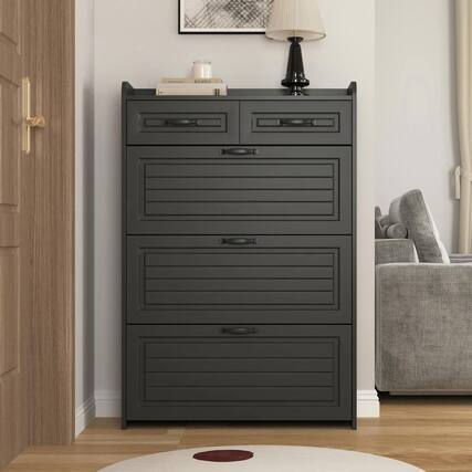 Front. Kadyn - Resenkos 3-Tier Flip-Front Shoe Cabinet with Adjustable Interior Shelves - Black - Black.