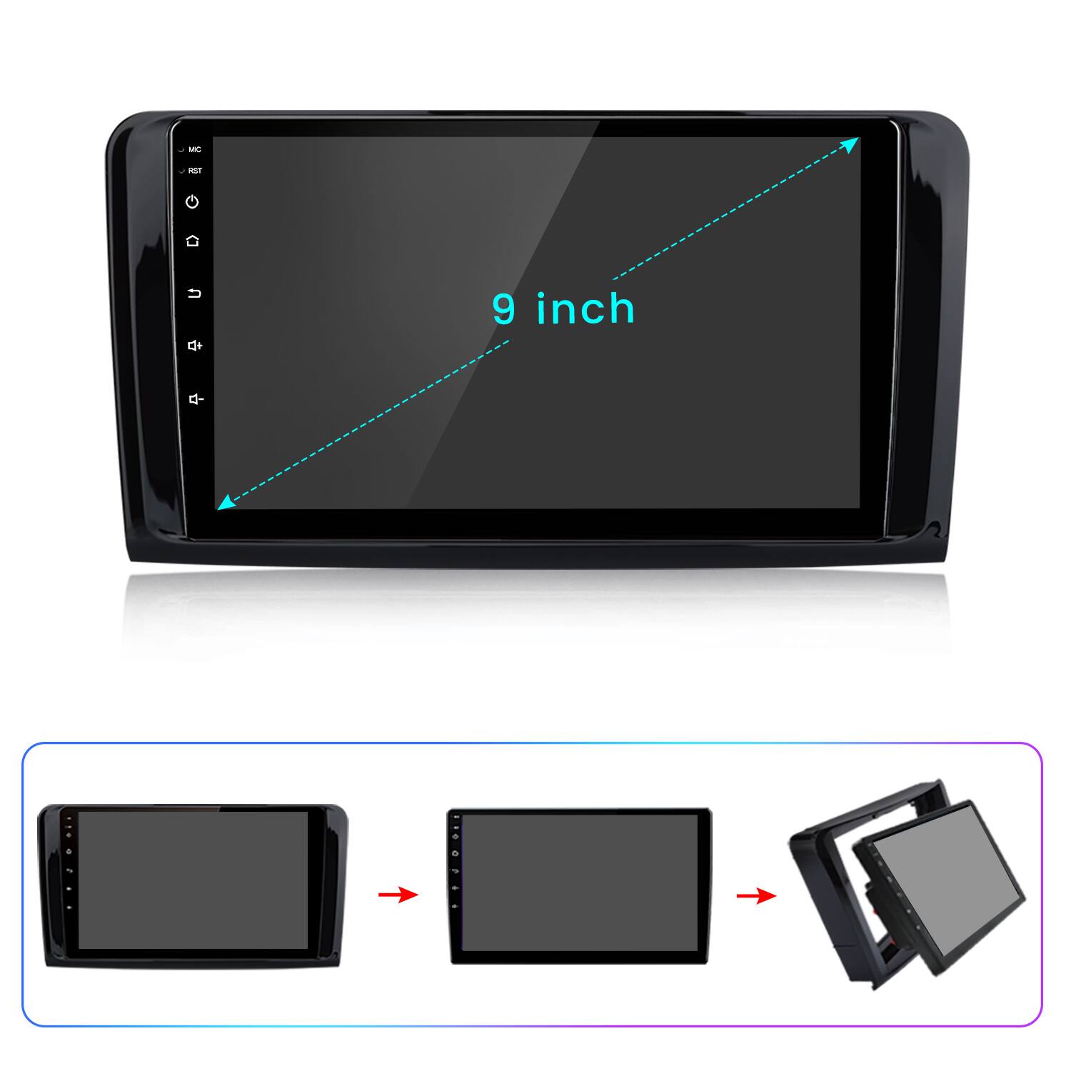 Back. Junsun - For Mercedes-Benz ML-Class W164 2005-2012 8 Core 6+128GB carplay Android 15 GPS 9" Car Stereo Radio WIFI RDS SWC BT FM - Black.