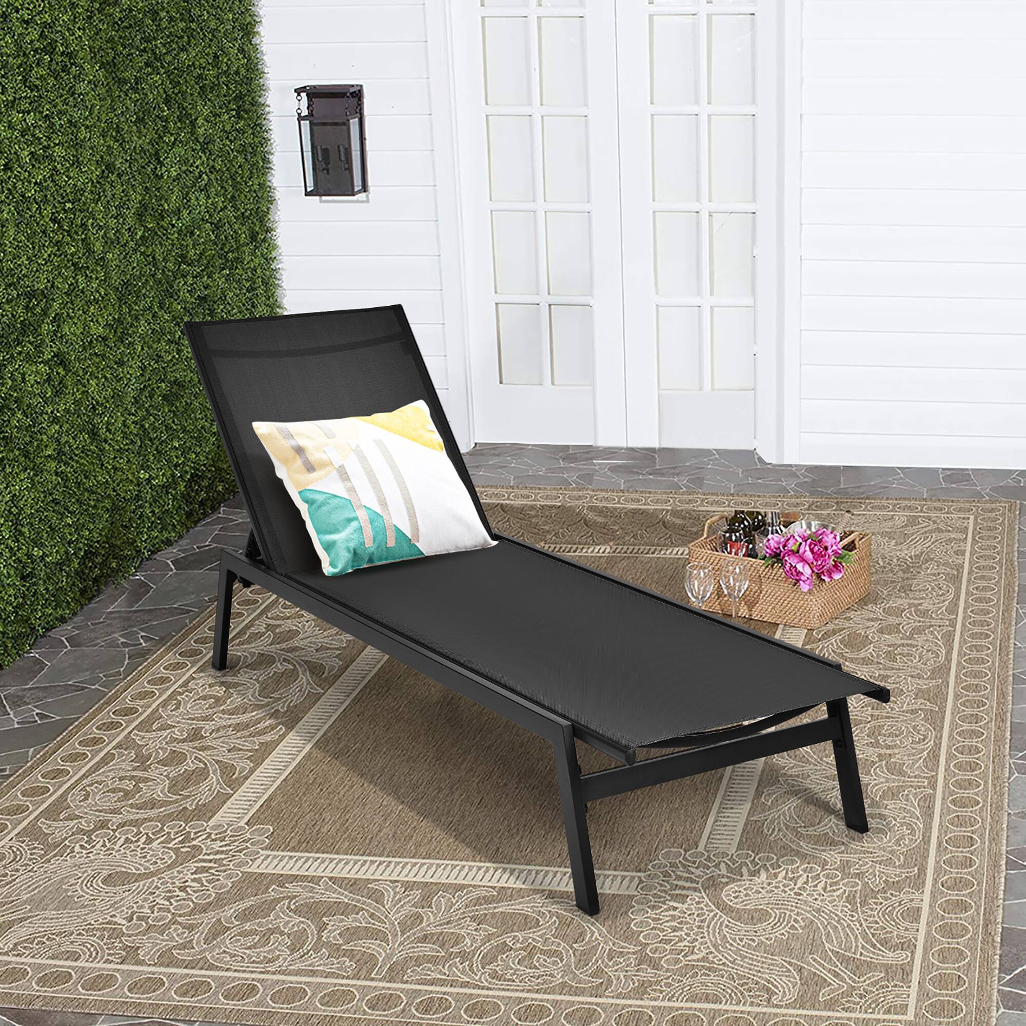 Alt View 1. Costway - Costway  Patio Lounge Chair Chaise Recliner Back Adjustable Garden Deck - Black.