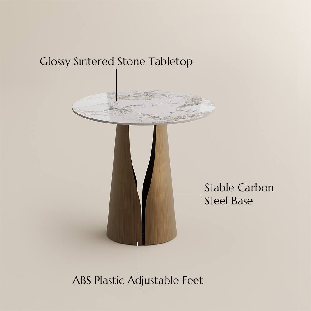 Glossy Sintered Stone Tabletop  
Stable Carbon Steel Base  
ABS Plastic Adjustable Feet
