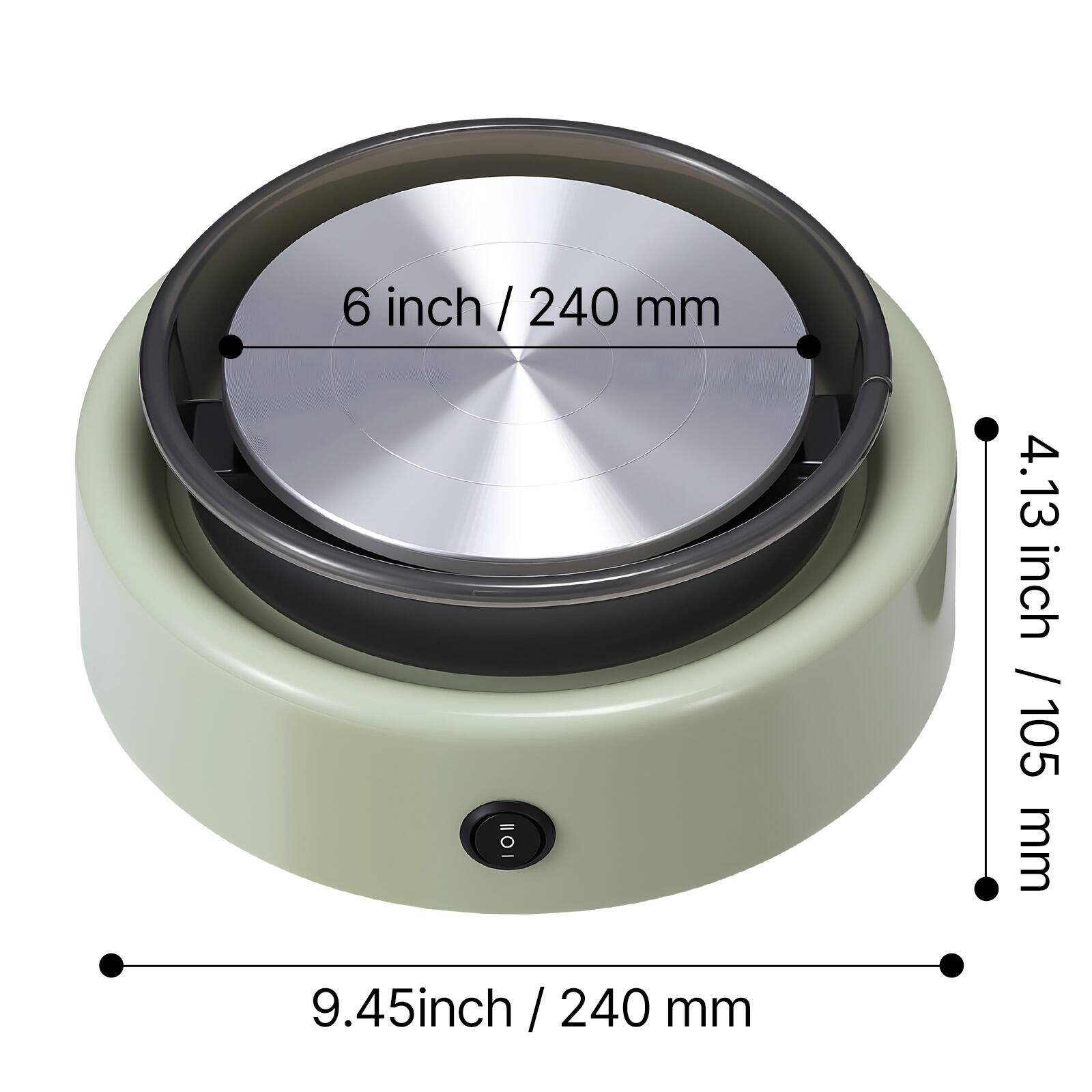 6 inch / 240 mm  
4.13 inch / 105 mm  
9.45 inch / 240 mm