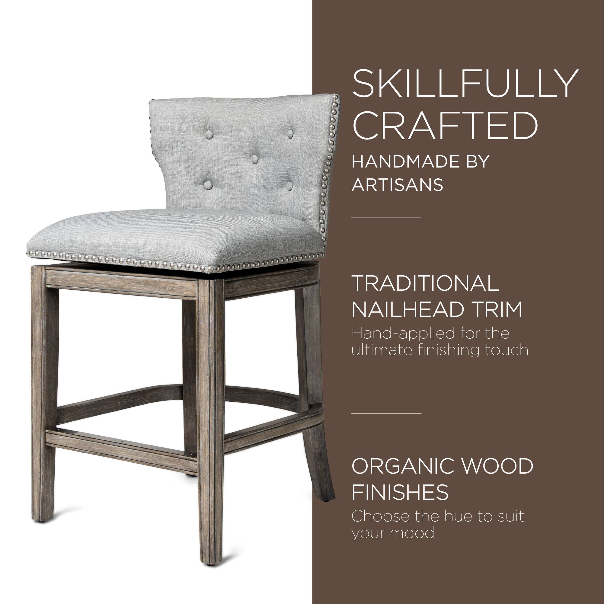 SKILLFULLY CRAFTED  
HANDMADE BY ARTISANS  

TRADITIONAL NAILHEAD TRIM  
Hand-applied for the ultimate finishing touch  

ORGANIC WOOD FINISHES  
Choose the hue to suit your mood